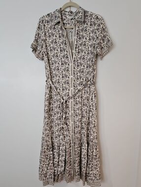 Max Studio Cream Shirt Dress with Black Floral Print